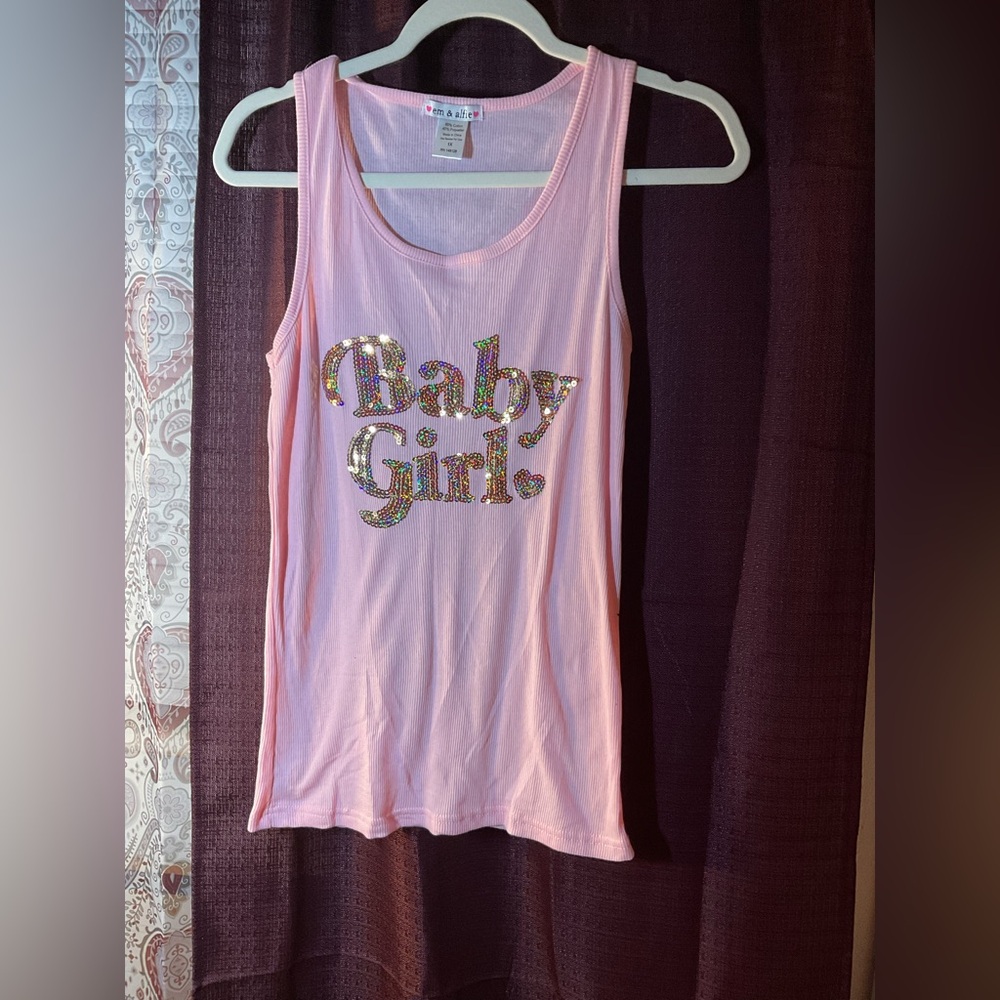 Pink Sequin 'Baby Girl' Tank Top